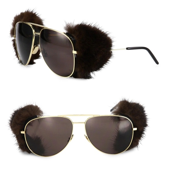Saint Laurent Accessories - Saint Laurent Metallic Classic 11 Shields 59mm Mink Fur-Trim Sunglasses